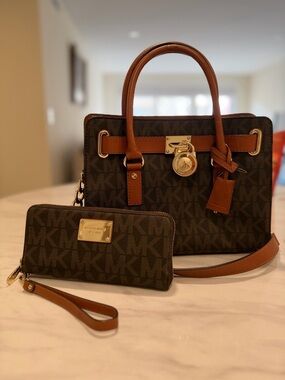 Michael Kors Brown MK Logo Satchel with Matching Wallet/Wristlet